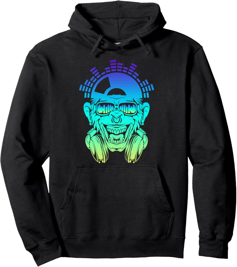 Affe Monkey mit DJ Kopfhörer und Sonnenbrille Geschenkidee Pullover Hoodie