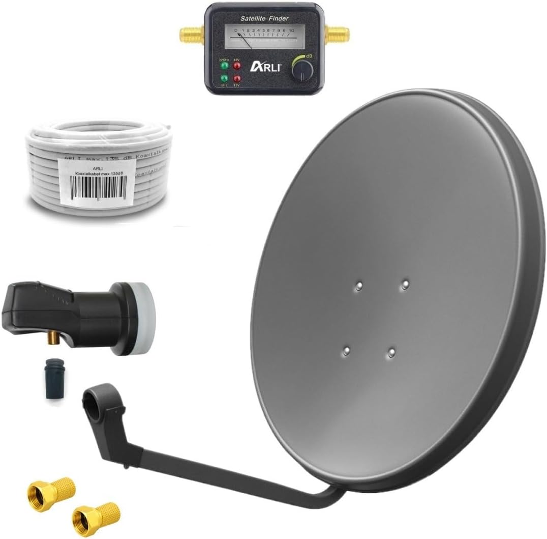 ARLI 60cm HD Sat Anlage Single LNB + 50m Koaxialkabel 135dB + Satfinder + 2 F-Stecker Digital 1 Teil