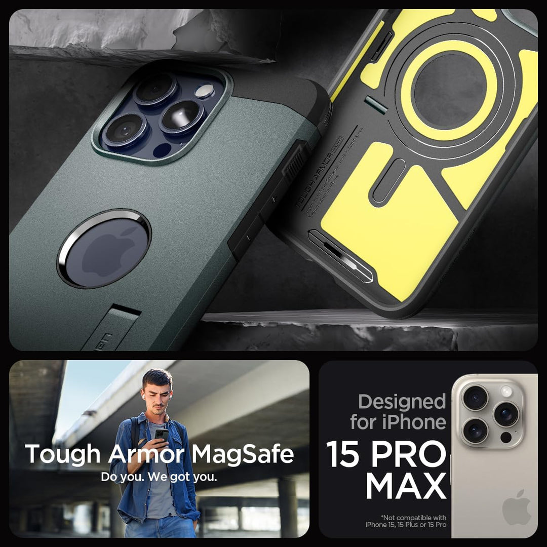 Spigen Hülle für iPhone 15 Pro Max Tough Armor MagFit Kompatibel mit MagSafe -Abyss Green, Abyss Gre