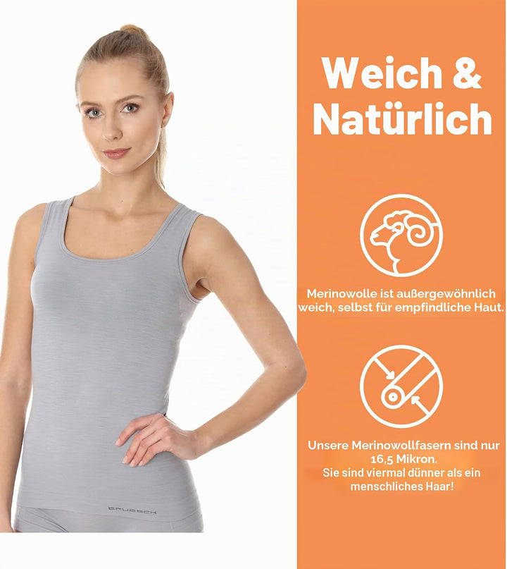 BRUBECK Damen Tank-Top | Ärmellos | Atmungsaktiv | Sport | Funktionsunterhemd | Oberteil | 41% Merin