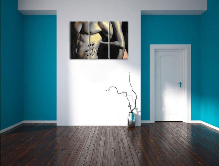 Pixxprint Nacktes Pärchen als Leinwandbild | Grösse: 3 Teilig (120x80) | Wandbild| Kunstdruck | fert