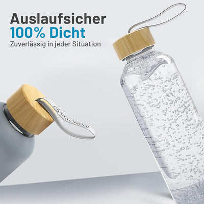 Amalindo Trinkflasche Glas 1L Bruchsicher (Borosilikatglas) - Glasflasche 1 Liter Schraubverschluss