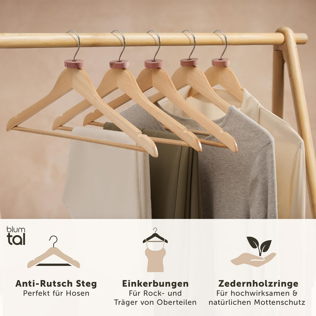 Blumtal Kleiderbügel Holz 30er Set - Holzbügel mit 360° drehbarem Metallhaken - Bügel aus robustem H