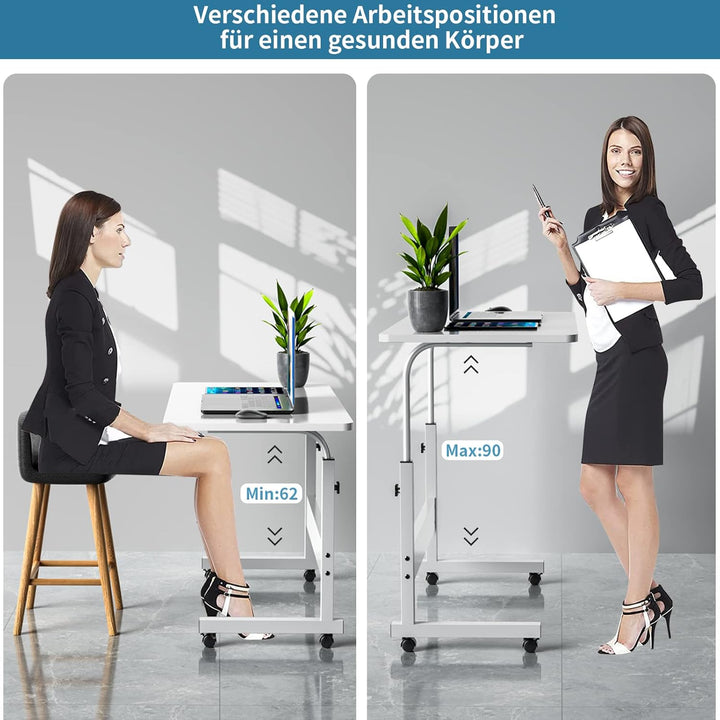 PIPIPOXER 80x40cm Laptoptisch höhenverstellbarer Schreibtisch mit drehbarer Rollen 60x40cm Computert