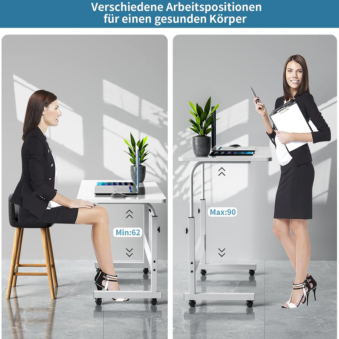 PIPIPOXER 80x40cm Laptoptisch höhenverstellbarer Schreibtisch mit drehbarer Rollen 60x40cm Computert