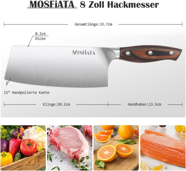 MOSFiATA Hackmesser Kochmesser Klassik Chinesches Küchenmesser 20cm Hackbeil Messer Kochmesser aus D