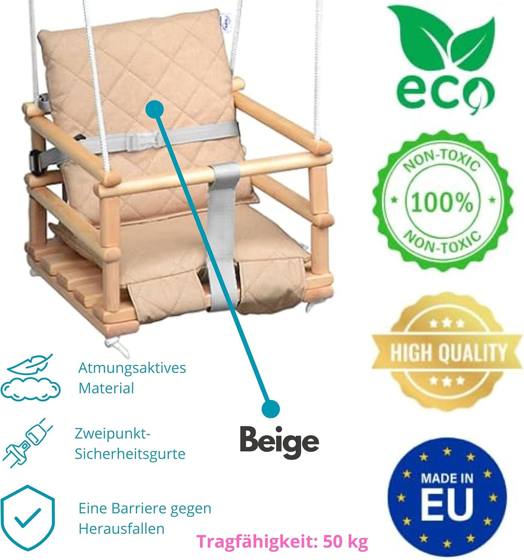 Holz Babyschaukel, Kinderschaukel, Schaukel für Kinder Schaukel 3 in 1 + SICHERHEITSGURT, Kleinkinds