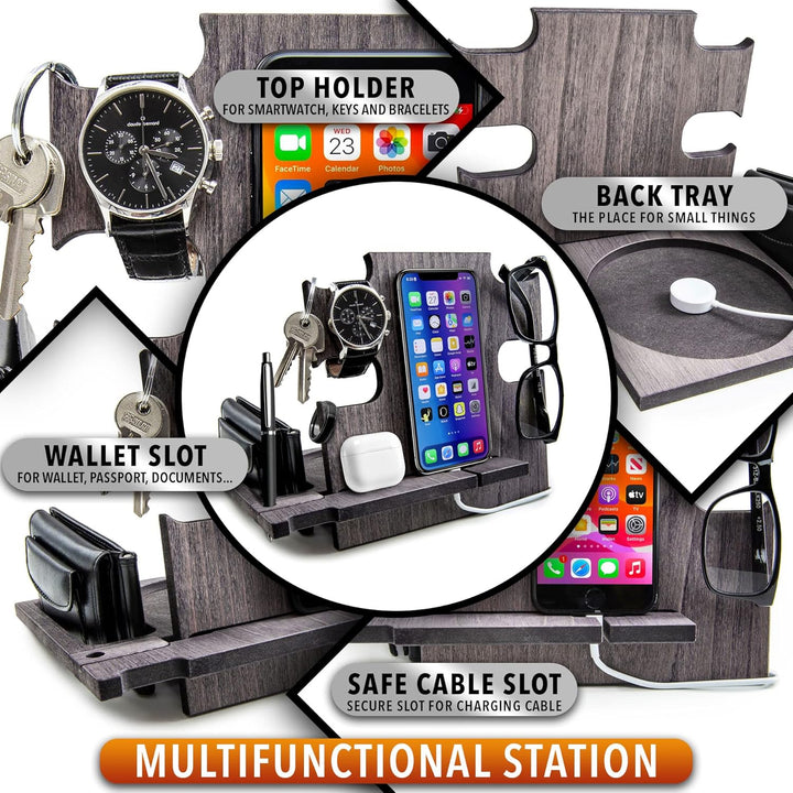 Dockingstation aus Holz, Schreibtischorganisator, Aufbewahrungshalter - Desk Organizer Ebony Farbe S