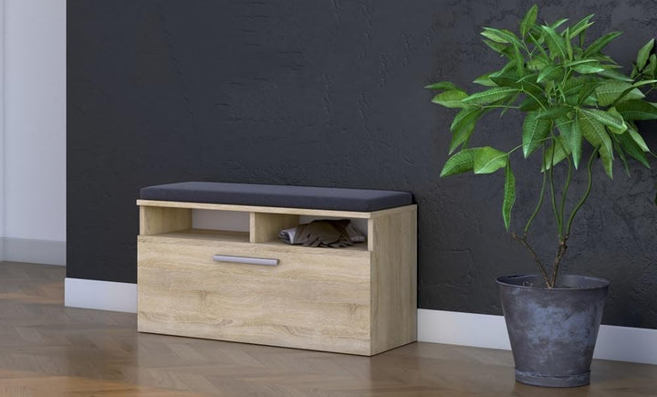 VBChome Schuhschränke mit Sitz 85 x 35 x 46 cm Eiche Sonoma 6 Fächer Schuh-Organizer Griffe Holzähnl
