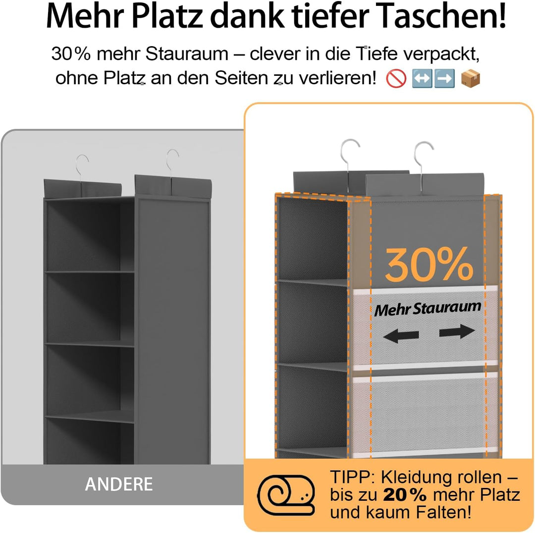 Extra Tiefer Hängeorganizer Schrank | Kleiderschrank Organizer mit 5 Fächern | Mesh-Taschen | Stabil