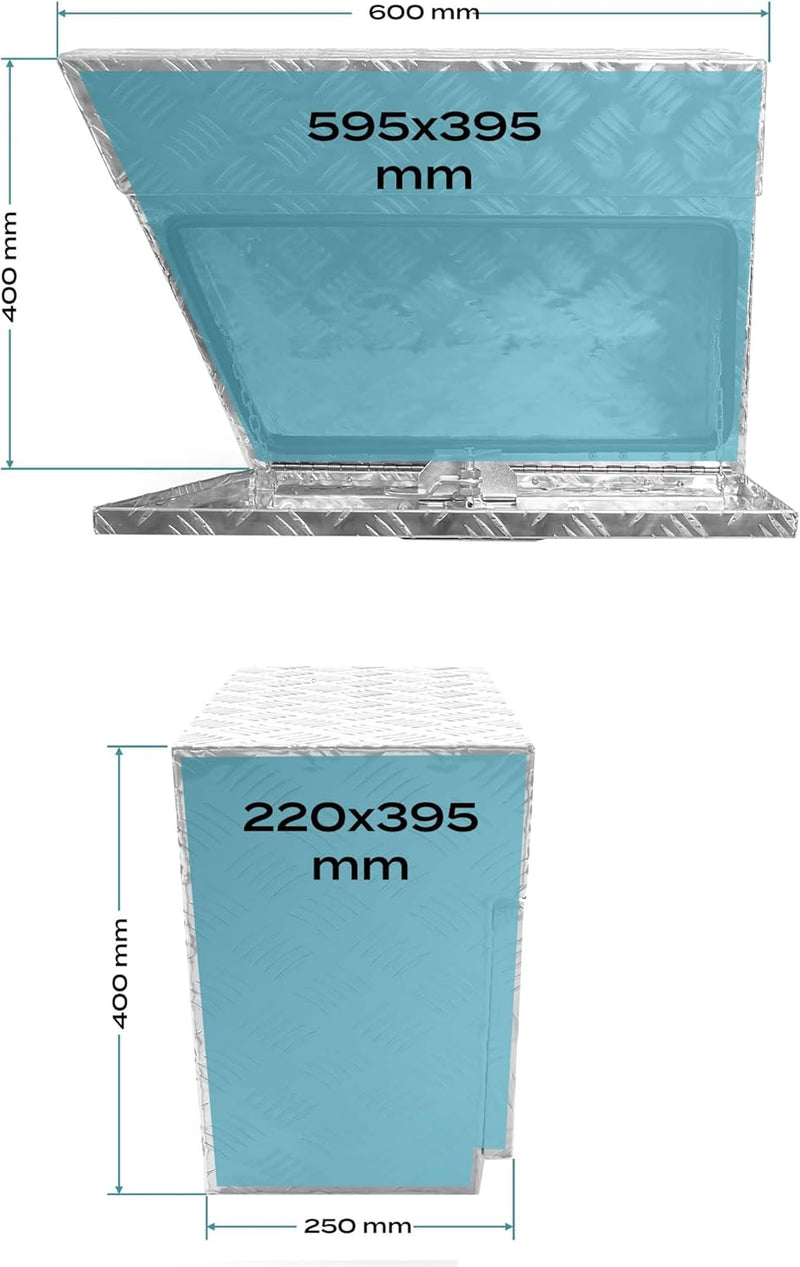 XPOtool Aluminium Unterflurbox Links 60x25x40cm Deichselbox bis 50 Liter Staubox mit 2 Schlüsseln