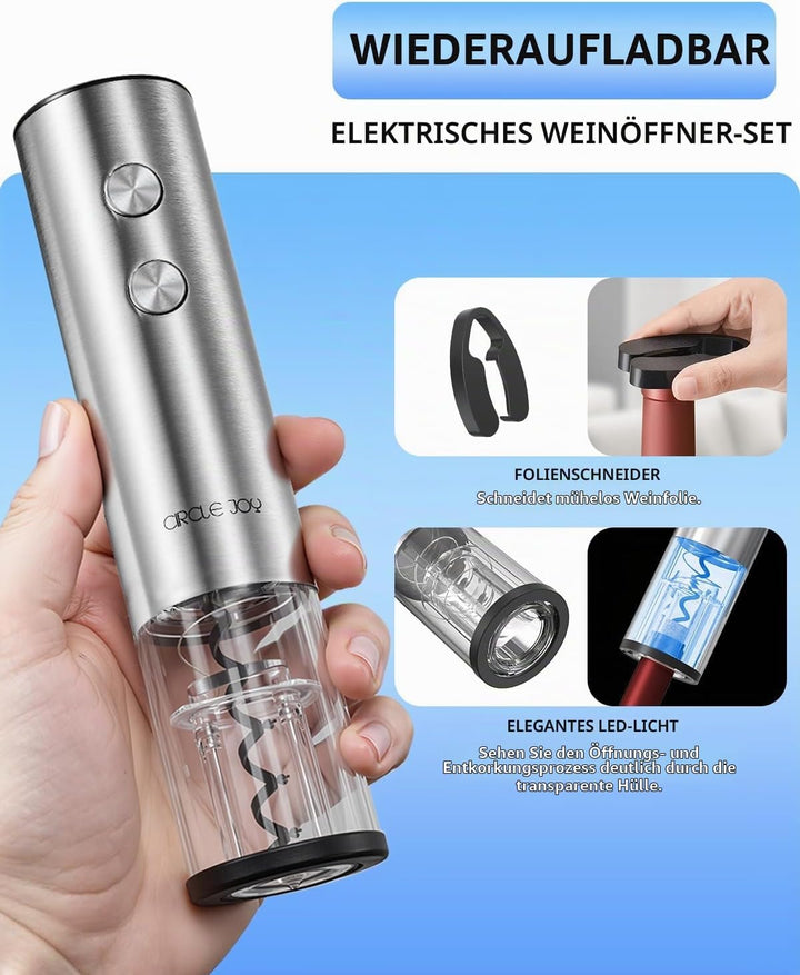 CIRCLE JOY Elektrischer wiederaufladbarer Weinflaschenöffner mit Folienschneider, LED-Licht, automat