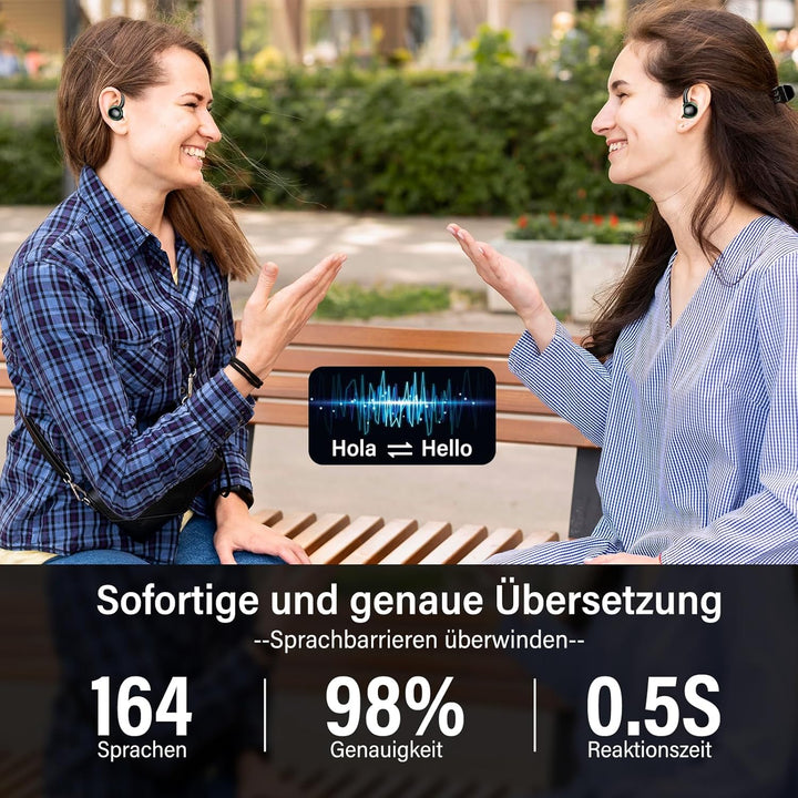 AI Kopfhörer Übersetzer, 3-in-1 Bluetooth 5.4 Echtzeit Sprachübersetzungs Kopfhörer, 164 Sprachen (m