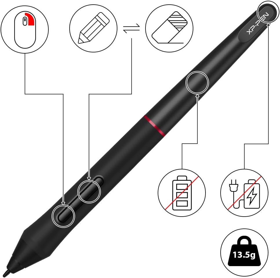 XP-PEN PA2 Stift Pen Batteriefreier Eingabestift mit 8192 Druckstufen 60° Tilt für Aritist 12 Pro, A