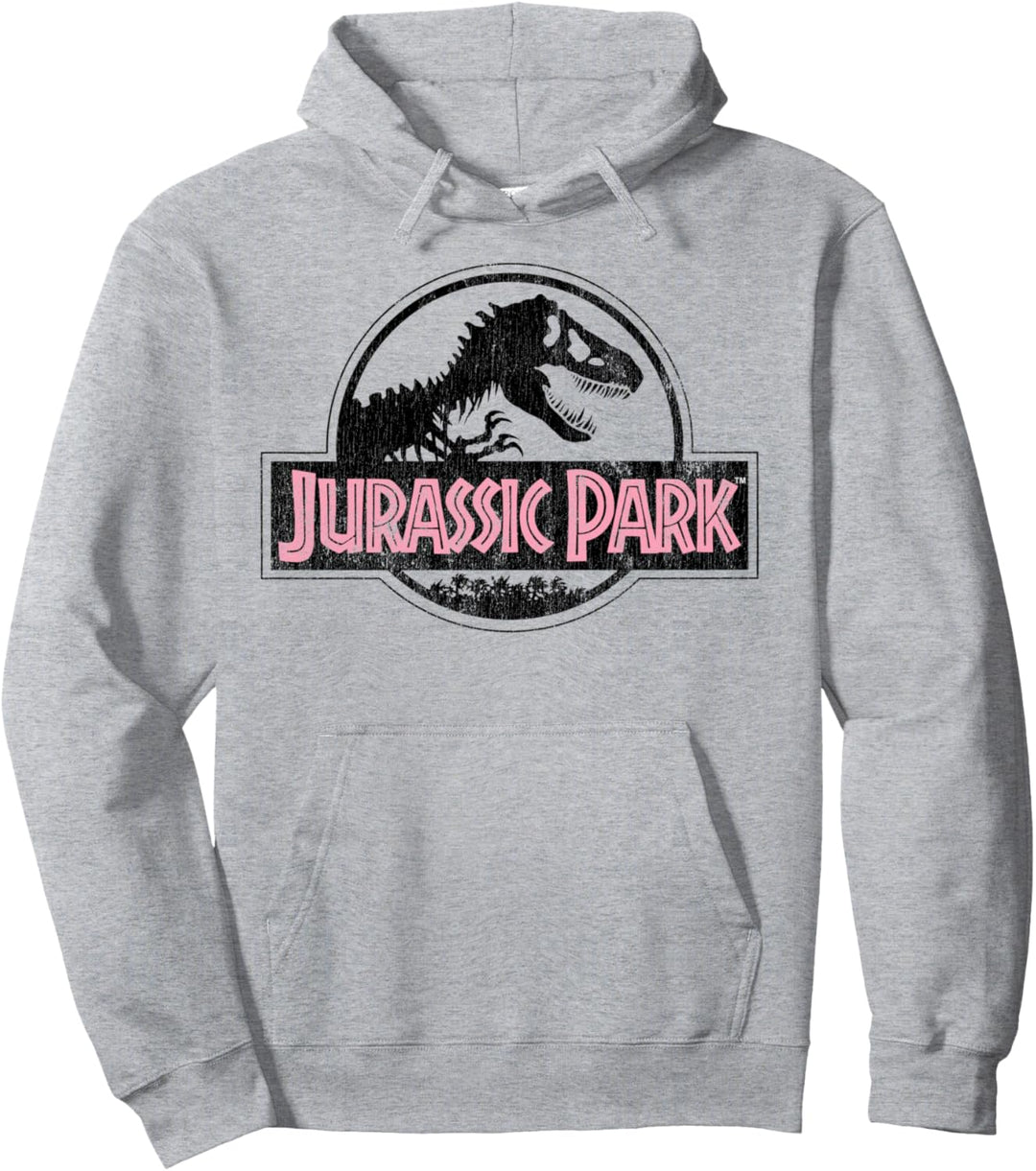 Jurassic Park Distressed Logo Pink Type Pullover Hoodie