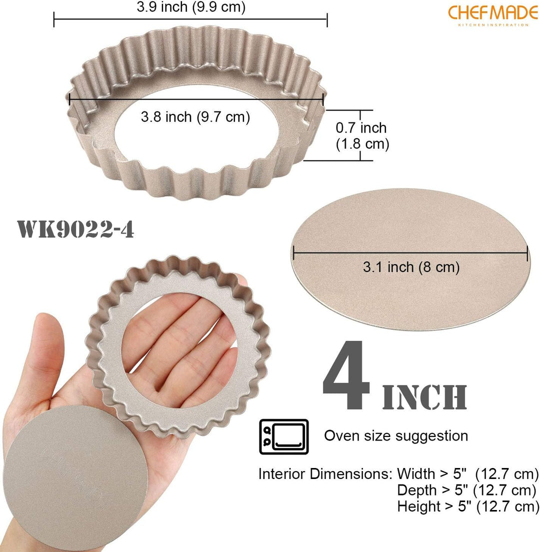 CHEFMADE Mini Torte Pan Set, 4-zoll 4Pcs mit Abnehmbare Lose Bottom Nicht-Stick Runde Quiche Tart Ba