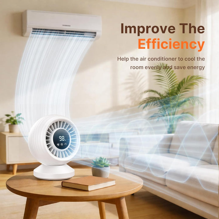 Tischventilator Leise 22dB,3D Turbo Luftzirkulator,120°Oszillation,7 Geschwindigkeitsstufen,1–10H Ti
