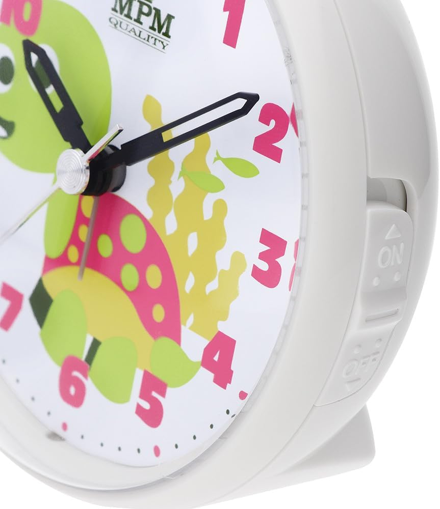 MPM Quality Design Kinder Wecker aus Kunststoff, Rosa/Weiss, Motiv Schildkröte, Quarz-Uhrwerk Sweep,