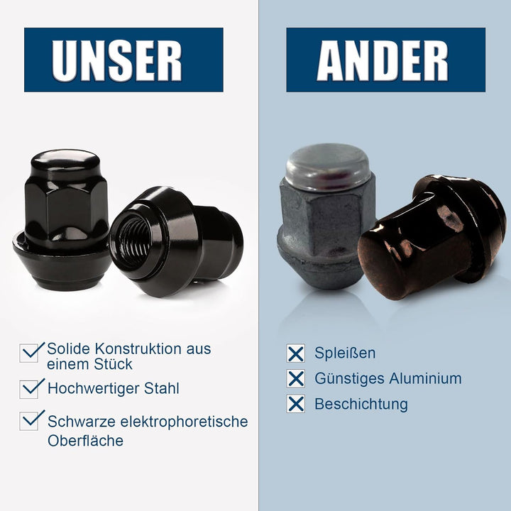 GAsuppply 20x Radmuttern M12x1,5 28mm, SW19 60°,radmuttern alufelgen für die Ford Fiesta Focus Fusio