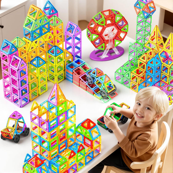 WOOBLO Magnetische Bausteine für Kinder, 136 Teile Magnetspiel Magnetbausteine Bausatz, STEM Montess