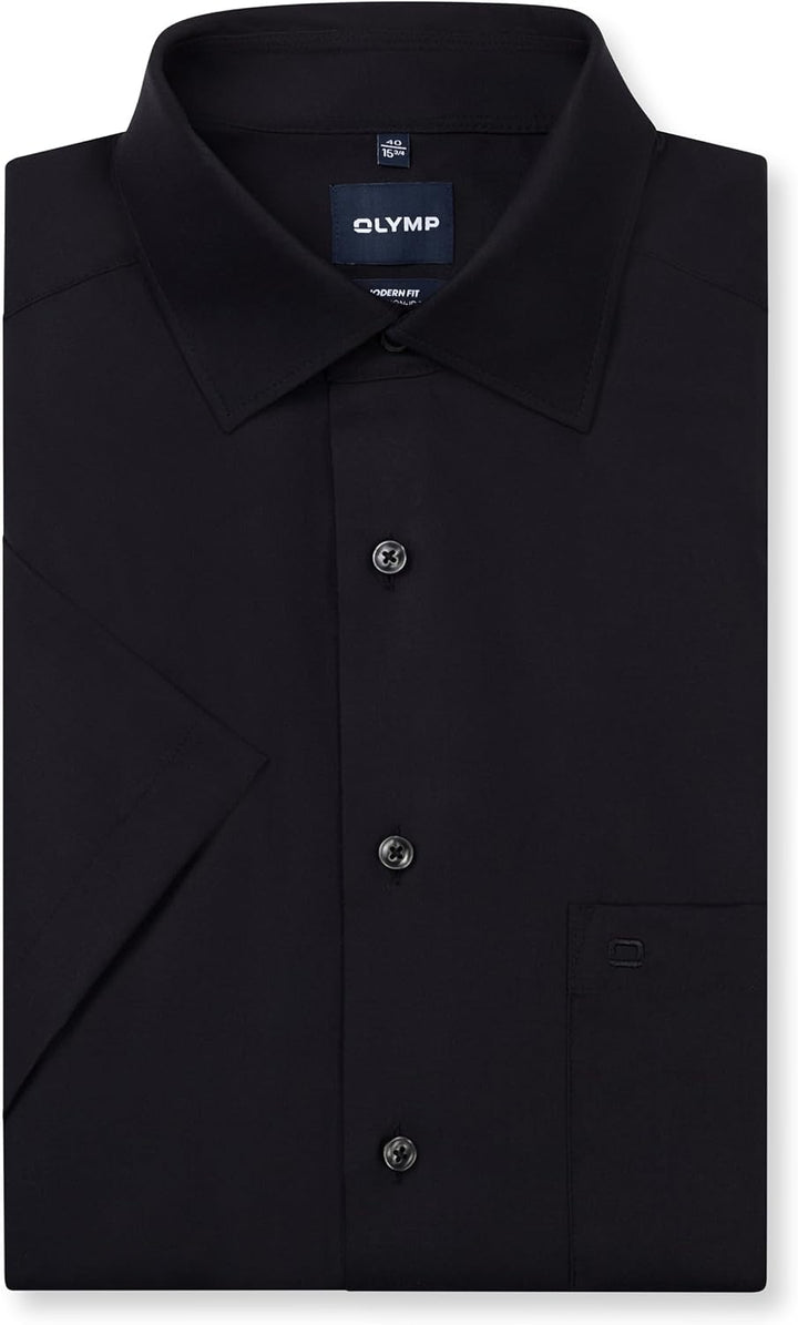 OLYMP Herren Businesshemd Langarm Luxor,Einfarbig,modern fit,New Kent 37 Schwarz 68, 37 Schwarz 68