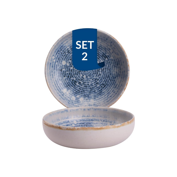 James Cooke Azure Vintage – Steinzeug Schalen 2er-Set Ø16 cm – blau-weiss gestreift, matt glasiert m