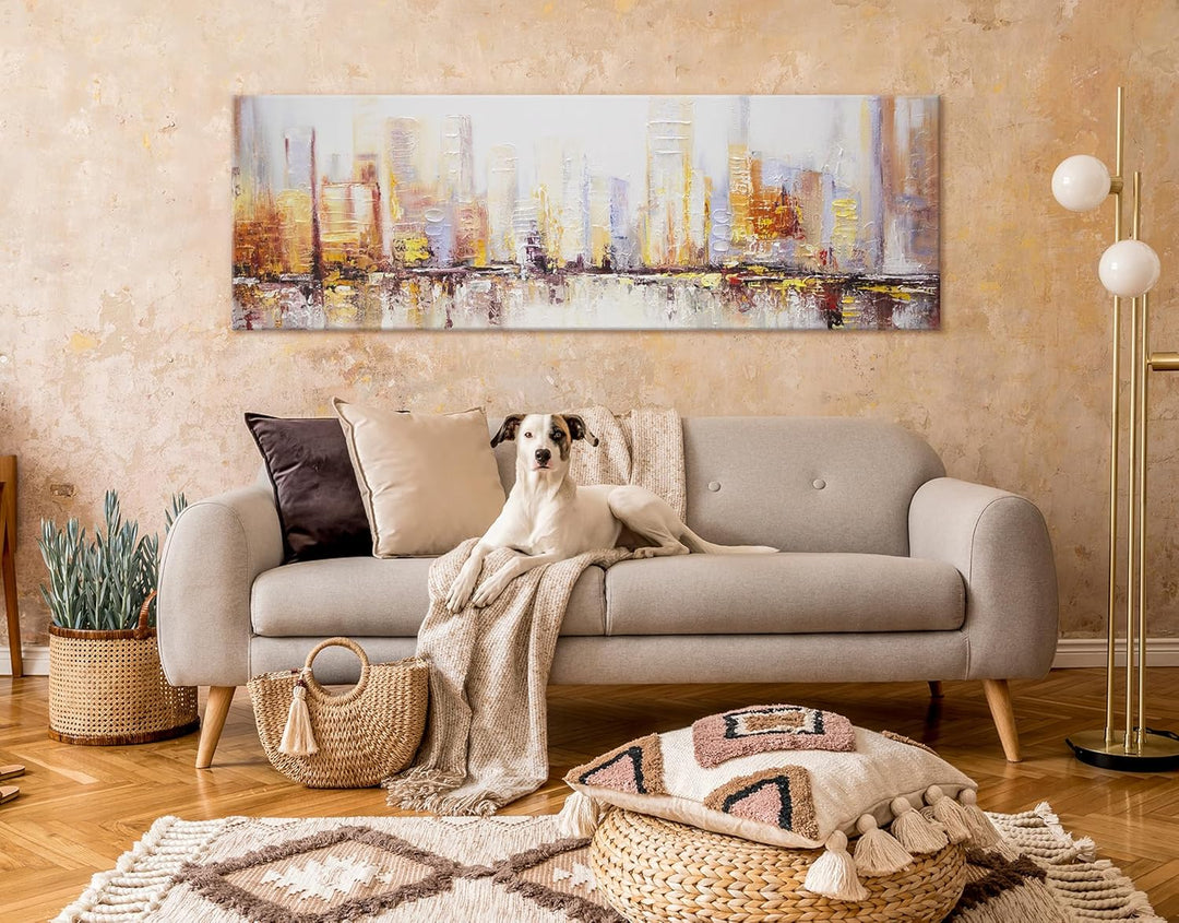 YS-Art Abstrakt Stil Acryl Gemälde auf Leinwand Megapolis Grossstadt handgemalt Wandbilder Wohnzimme