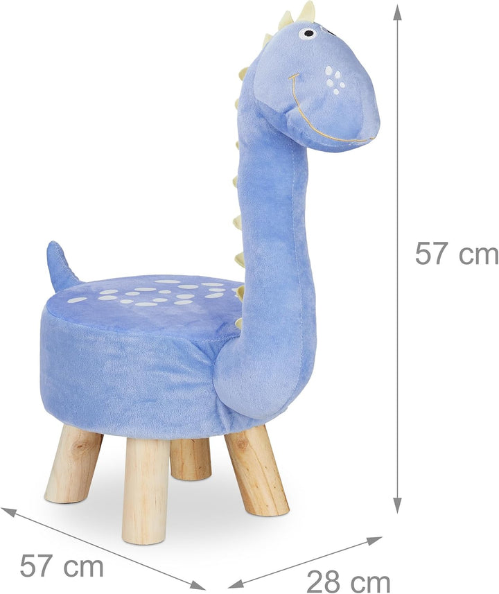 Relaxdays Tierhocker Dino für Kinder, Plüschbezug, rund, Sitzgelegenheit Kinderzimmer, Kinderhocker