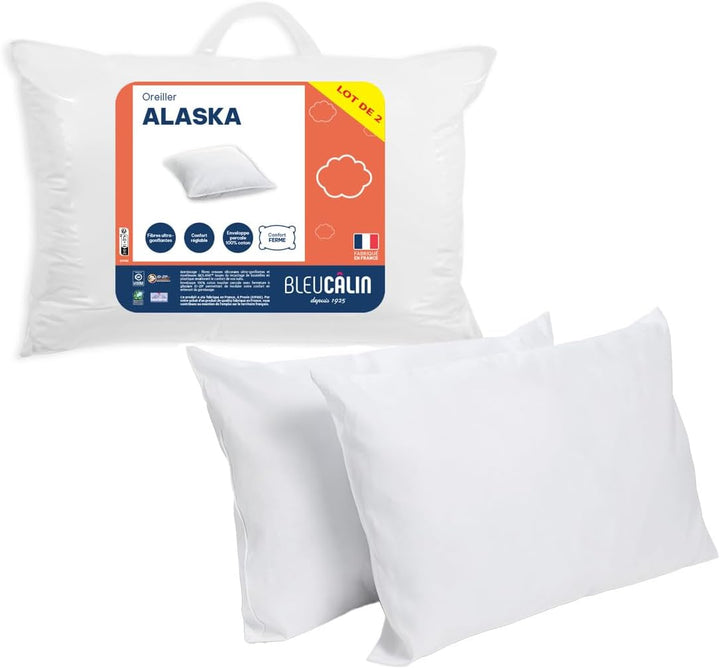 Blau Câlin 2er-Set Kissen mit festem Komfort 'Alaska', super Füllung, Hülle aus 100% Perkal-Baumwoll