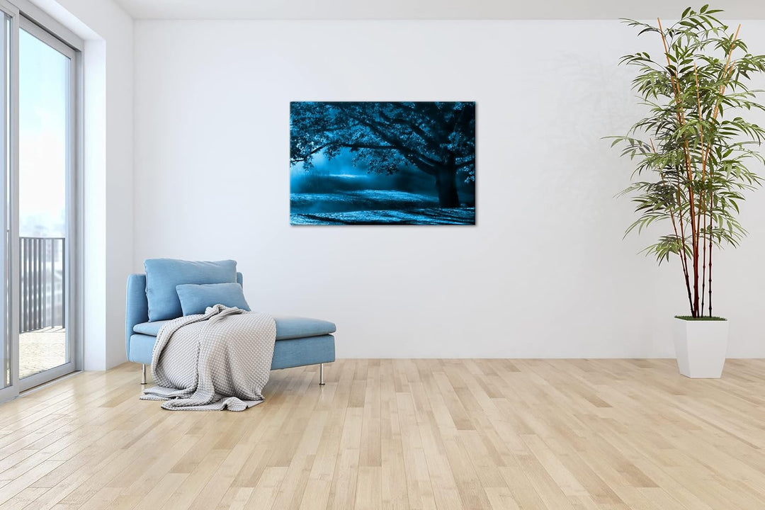 deyoli traumhafter roter Ahornbaum Format 80x60 Effekt: Monocrome Blau als Leinwandbild, Motiv ferti