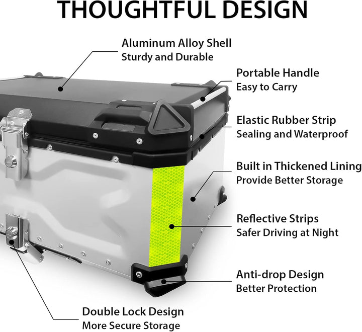 VOKKA Topcase Motorrad, 65L Aluminiumlegierung Topcase für Roller, Wasserdicht, Staubdicht und Diebs