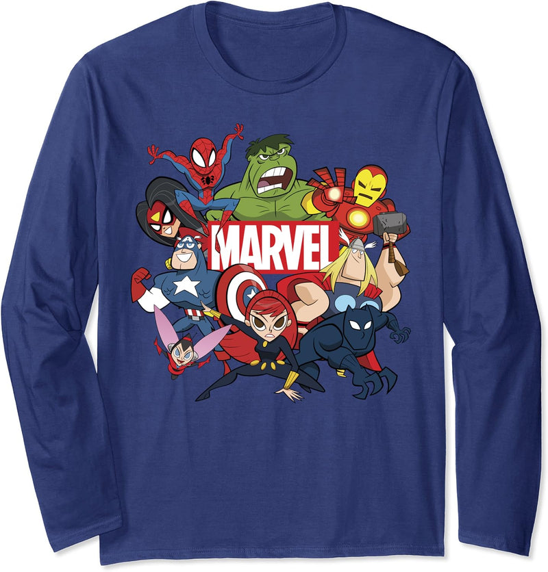 Marvel Avengers Group Shot Logo Doodle Langarmshirt