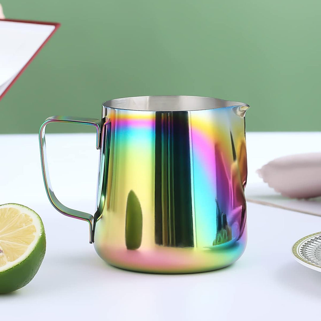 Milchschaumkrug 12 oz 350 ml, Kyraton Espresso-Dampfkrug aus Edelstahl mit Dekorationsstift, Milchka