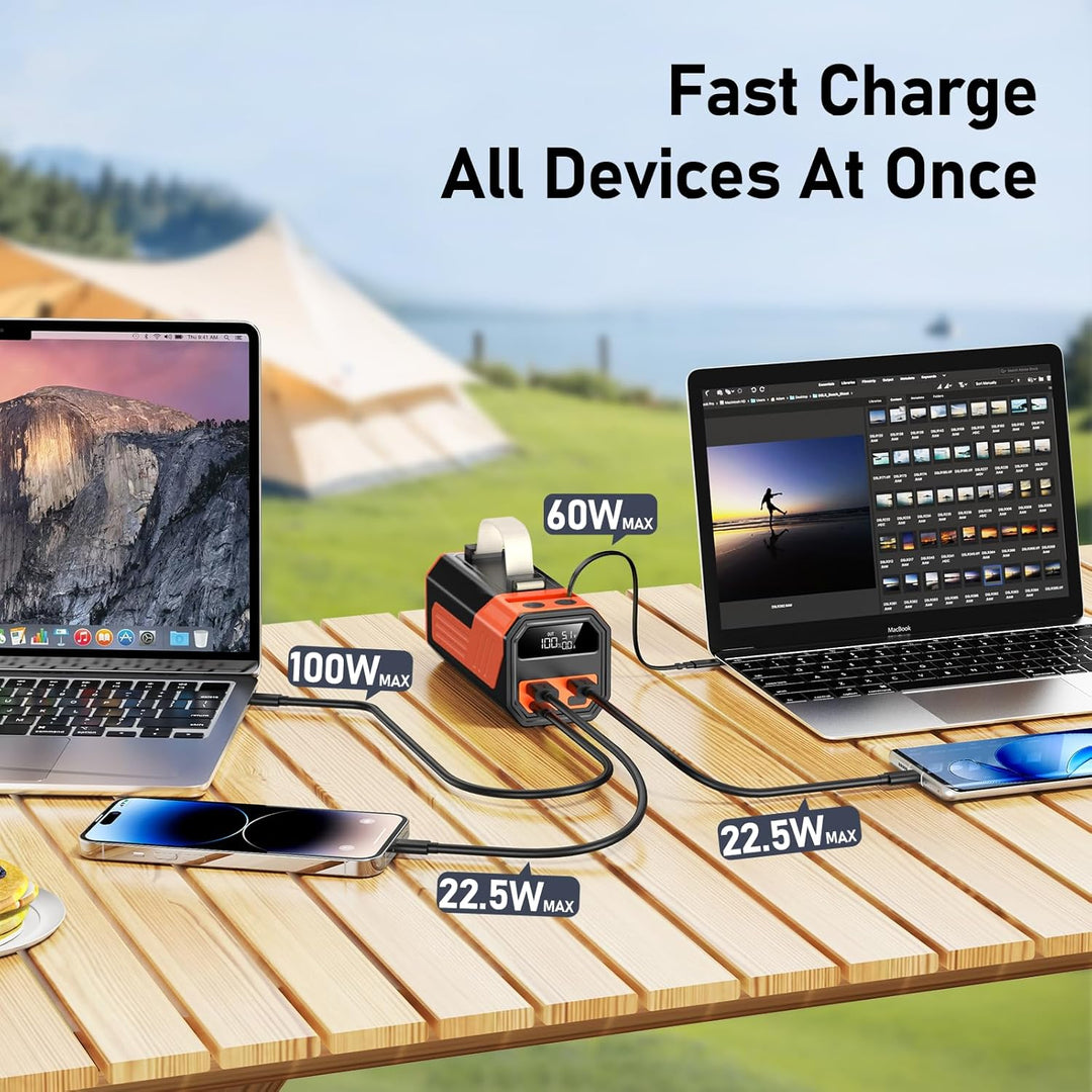 Laptop Powerbank 70000mAh, Power Bank 100W USB-C mit integriertem & einziehbarem Kabel, Externer Akk