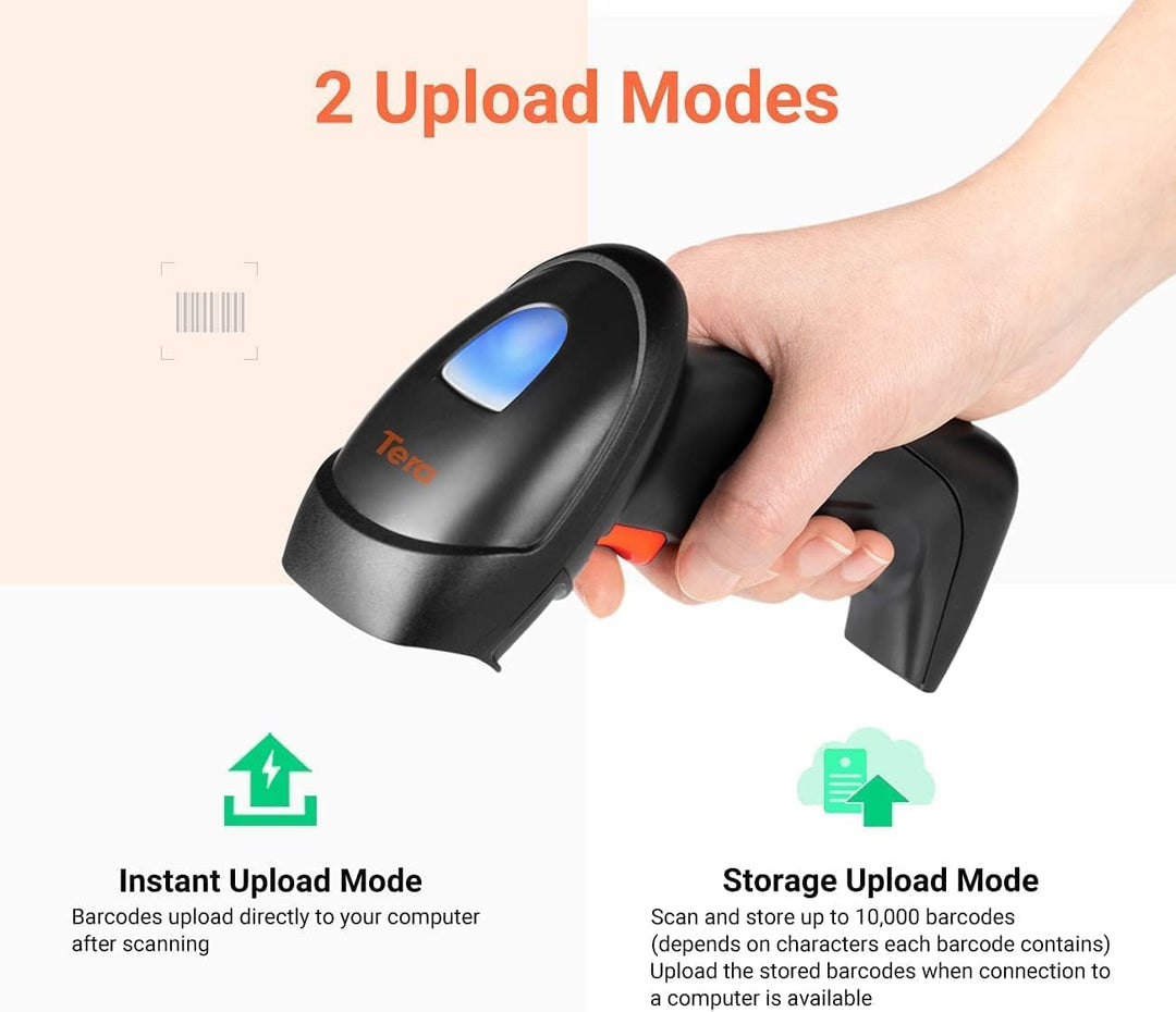 Tera Wireless 1D Laser Barcode Scanner 2.4GHz Kabelloser Barcodeleser mit Ladestation, Automatic Sen