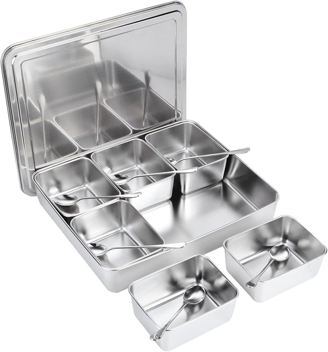 Haofy Edelstahl-Gewürzbox, Gewürzvorratsbehälter mit 6 Gittern, Gewürzglasbehälter-Set mit Löffeln K