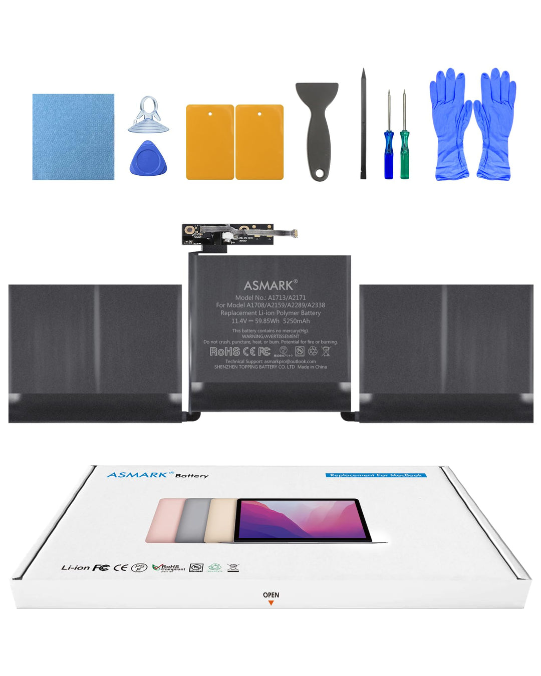 ASMARK MacBook Pro A1708 Akku für 13-Zoll A1708(2016,2017) A2159(2019) A2289(2020) A2338(2020,2022)