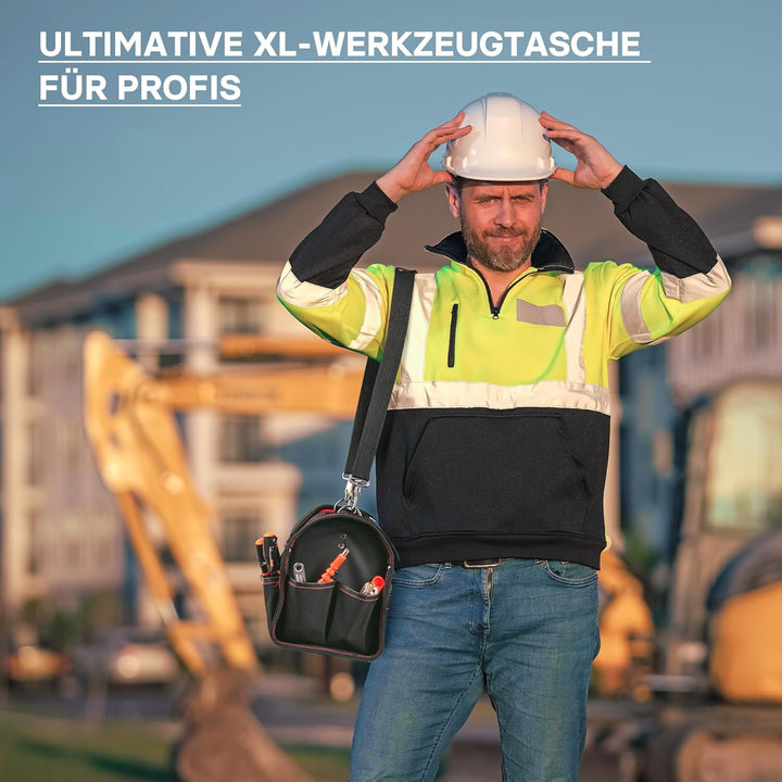 Wiltec Werkzeugtasche Grösse XL 44x22x25 cm, Werkzeugbeutel mit verstellbarem Schultergurt und Trage