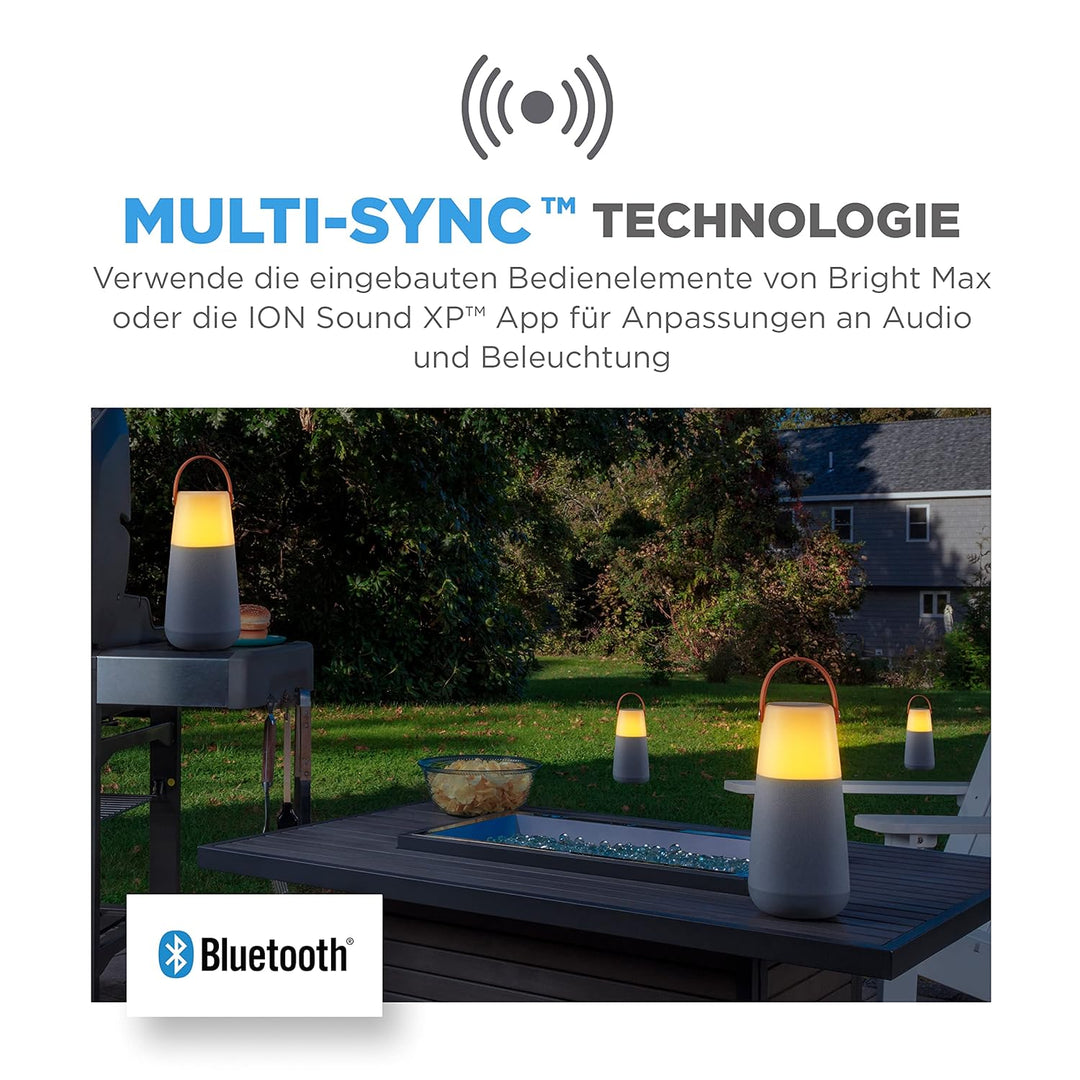 ION Audio Bright Max – Tragbarer, wasserfester 360° Bluetooth-Lautsprecher mit Beleuchtung, atmosphä