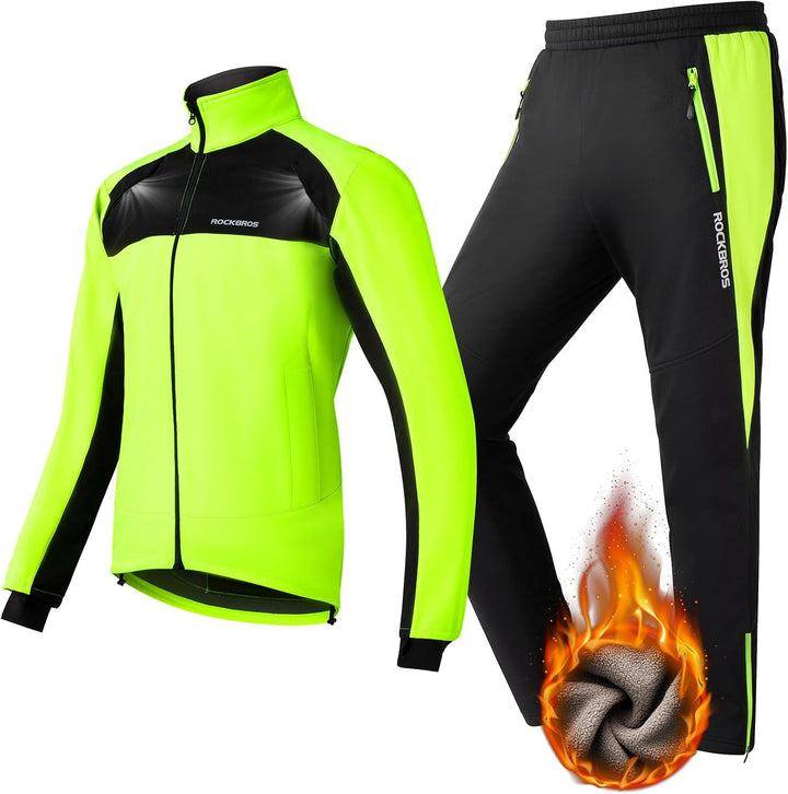 ROCKBROS Fahrrad Jacke + Hose Set Winter Thermo Fahrradbekleidung Hohe Sichtbarkeit & Winddicht Soft