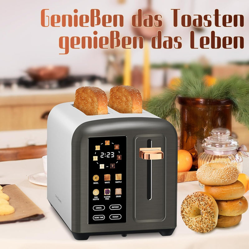 SEEDEEM Toaster 2 Slice, Stainless Toaster LCD Display&Touch Buttons, 50% Faster Heating Speed, 6 Br