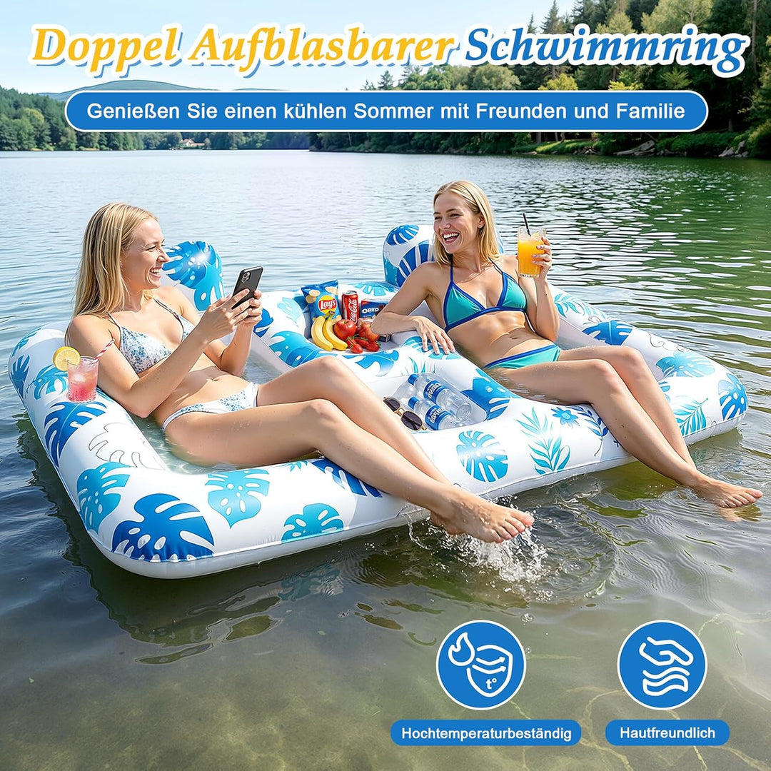 JONRRYIN Luftmatratze Pool, Doppelte Deluxe Luftmatratze Wasser Erwachsene, Gross Solarium Tanning P