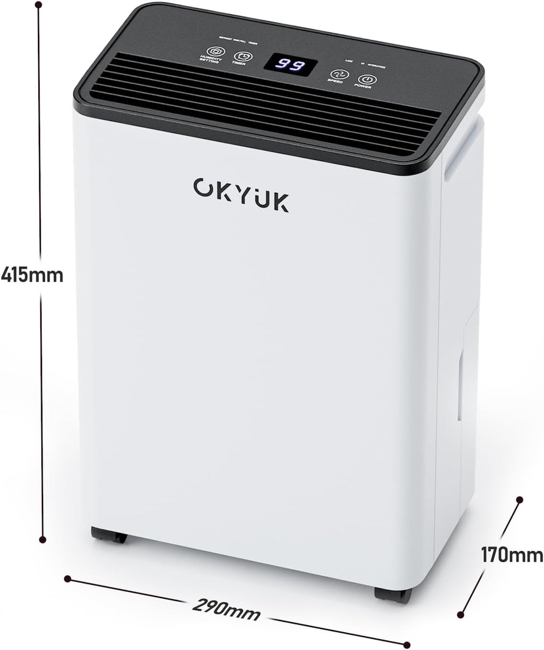 OKYUK Luftentfeuchter Elektrisch 12L mit Digitaler Luftfeuchtigkeitsanzeige, 32dB Leiser 30m², mit a