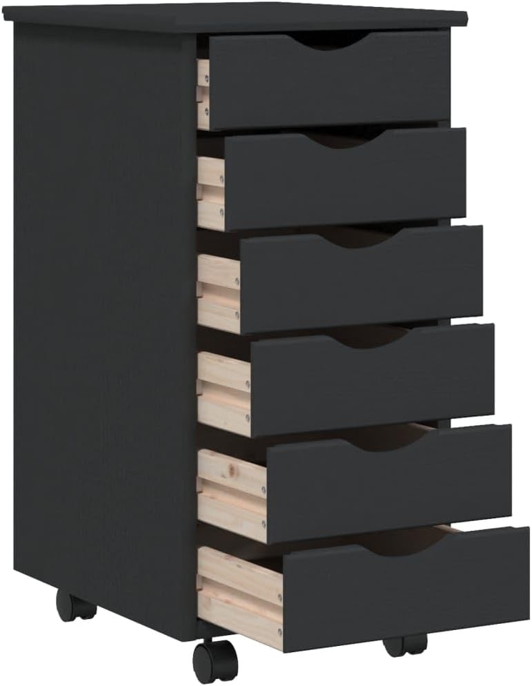 ZEYUAN Rollschrank mit Schubladen Moss Grau Massivholz Kiefer, Rollcontainer, Sideboard, Aktenschran