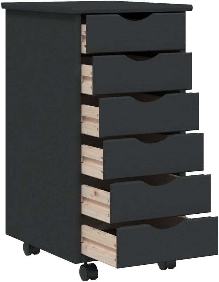 ZEYUAN Rollschrank mit Schubladen Moss Grau Massivholz Kiefer, Rollcontainer, Sideboard, Aktenschran