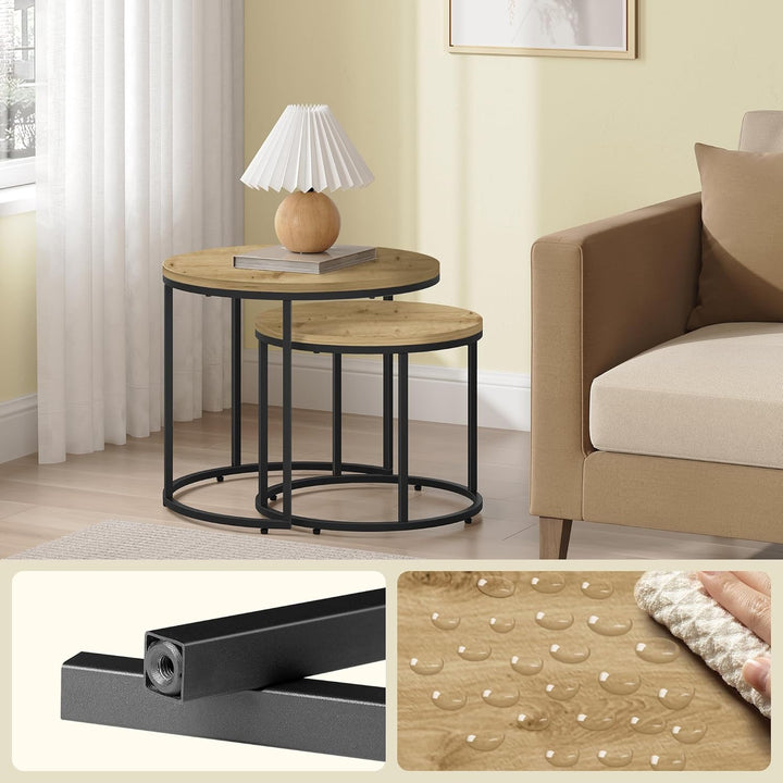 FORTENA 2er Set Couchtische, Schwarze oder goldene Metallbeine, Industrial-Stil, Raund (Artisan – Sc
