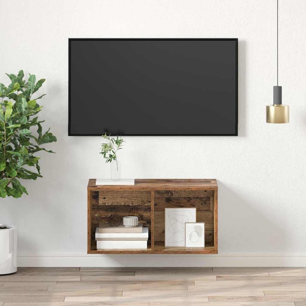 vidaXL TV-Schränk mit Regal Wandmontiert mit Speicher Altholz 37 x 37 x 72 cm Holzwerkstoff 72 cm Al