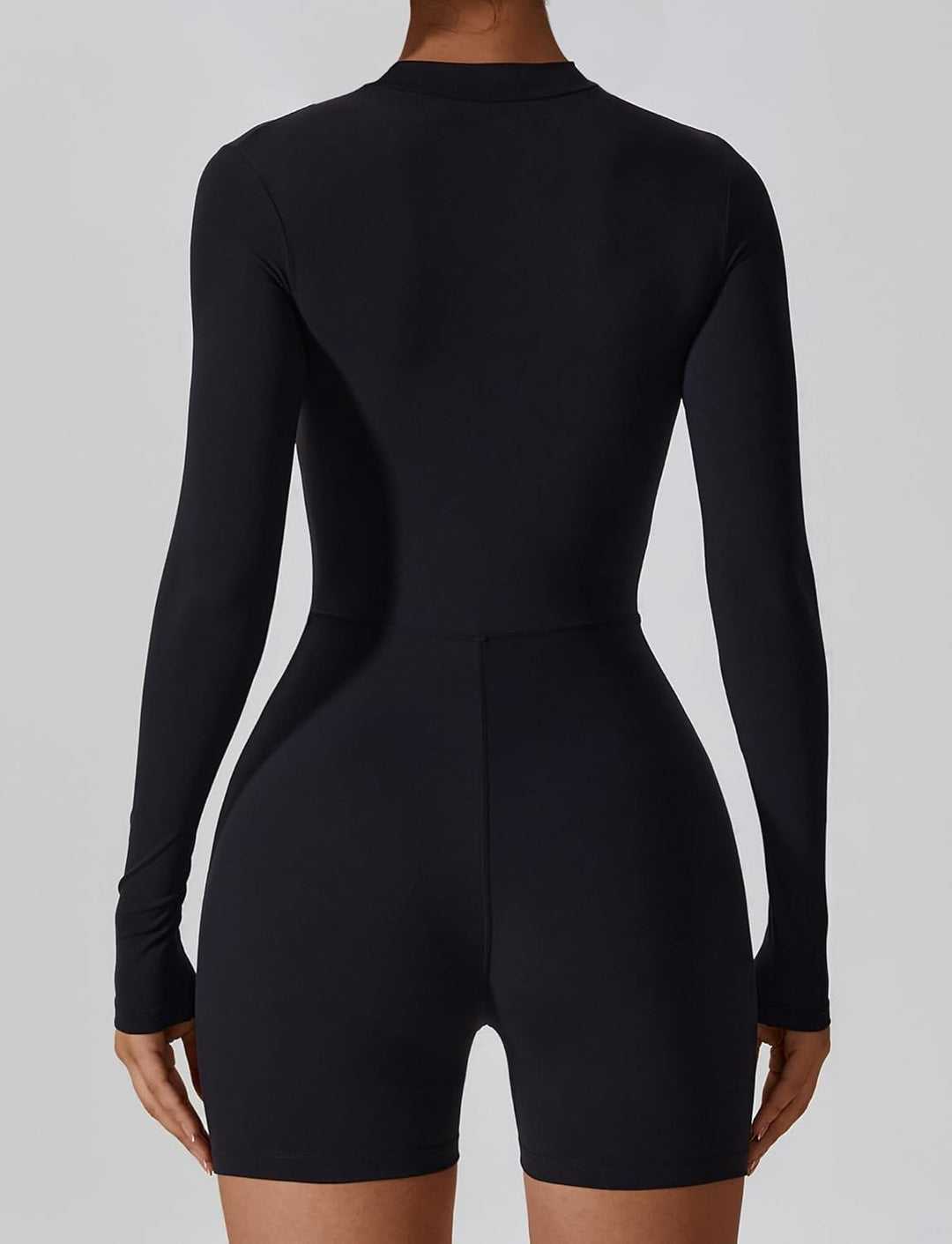 AIEOE Sport Jumpsuit Damen Kurz Eng Yoga Langarm One Piece mit Kragen Reissverschluss Bodysuit Plays
