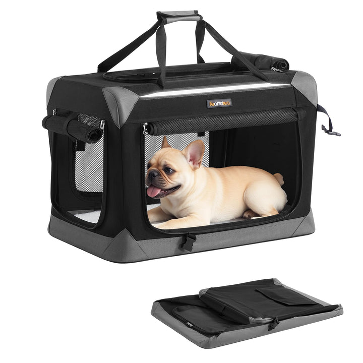 Feandrea Hundebox faltbar, Transportbox, Hundetasche, Oxford-Gewebe, mit 4 Türen aus Netzstoff, Grif