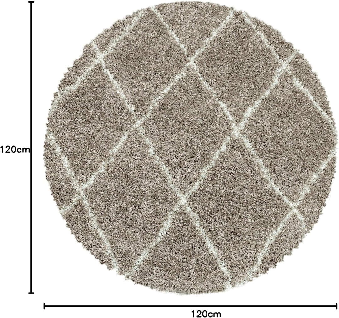 Shaggy Runder Hochflor Teppich Wohnzimmer Schlafzimmer Teppich Rund Deko Rautenmuster Modernes Desig